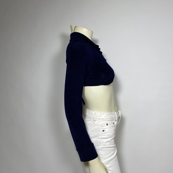 MIRROR PALAIS Navy Jersey 'Underwire Polo' Crop Long Sleeve Top - Picture 5 of 10